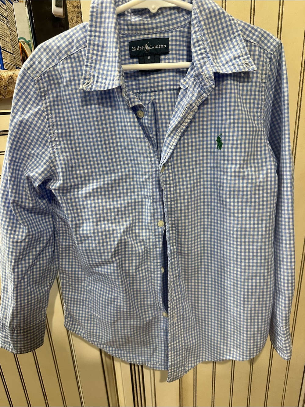 Ralph Lauren Light Blue and white Gingham Boys Button-Down Shirt
